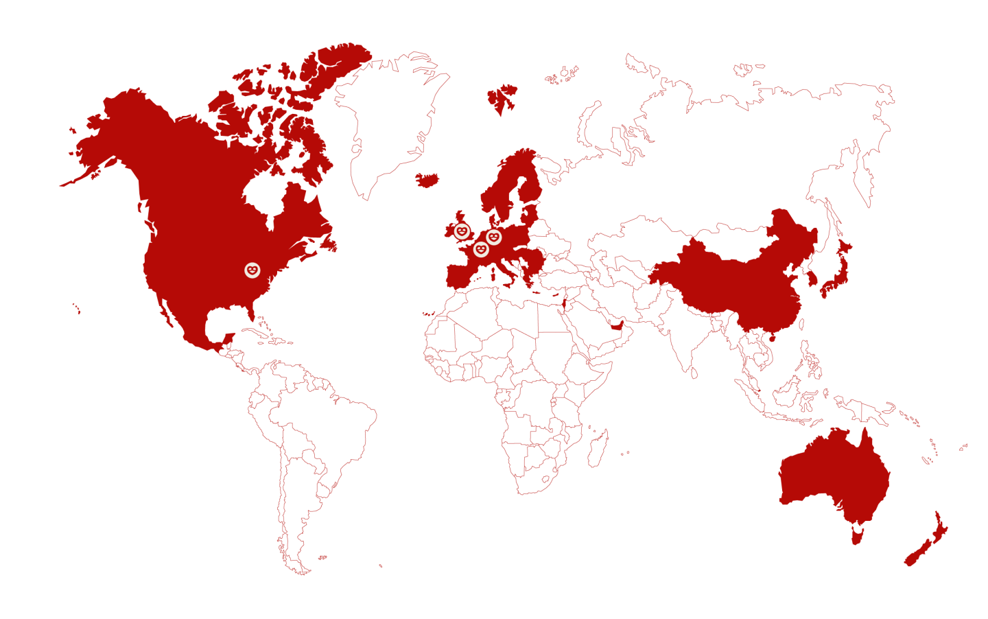Weltkarte mit rot eingezeichneten Ditsch-Standorten weltweit.