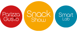 Three colored circles: Parizza Gusto (red), Snack Show (orange), Smart Lab (teal).