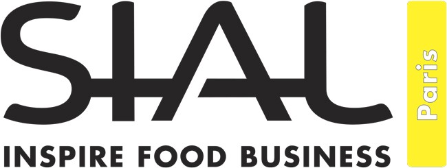 SIAL Paris Messlogo: Schwarzer Schriftzug mit gelbem Paris-Balken und Slogan.
