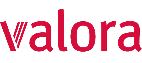 Rotes Valora-Logo in moderner serifenloser Schrift auf weissem Hintergrund.