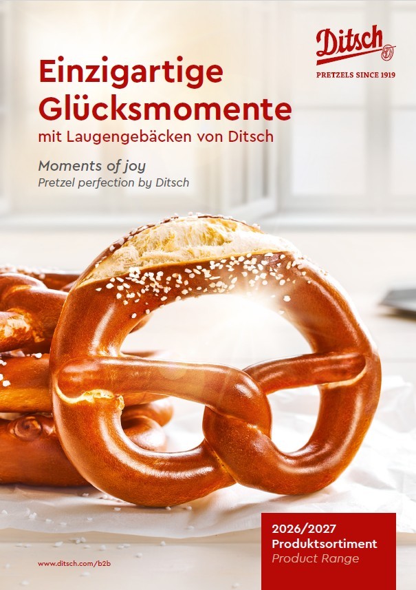 Cover Ditsch Product Catalog 2026/2027: lye pretzel, title Unique Moments of Joy.